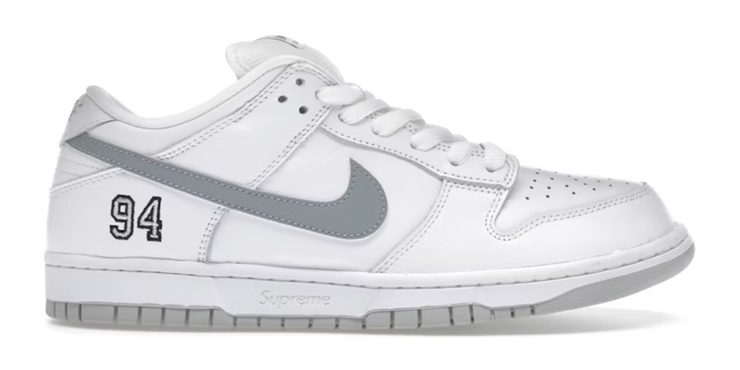 Nike SB Dunk Low Supreme 94 White Metallic Silver EU48,5-US14-UK13